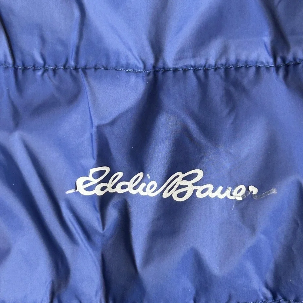 Eddie Bauer Jacket Kids Medium 10/12 Blue Hooded Puffer Reversible Sherpa Winter - Picture 6 of 14